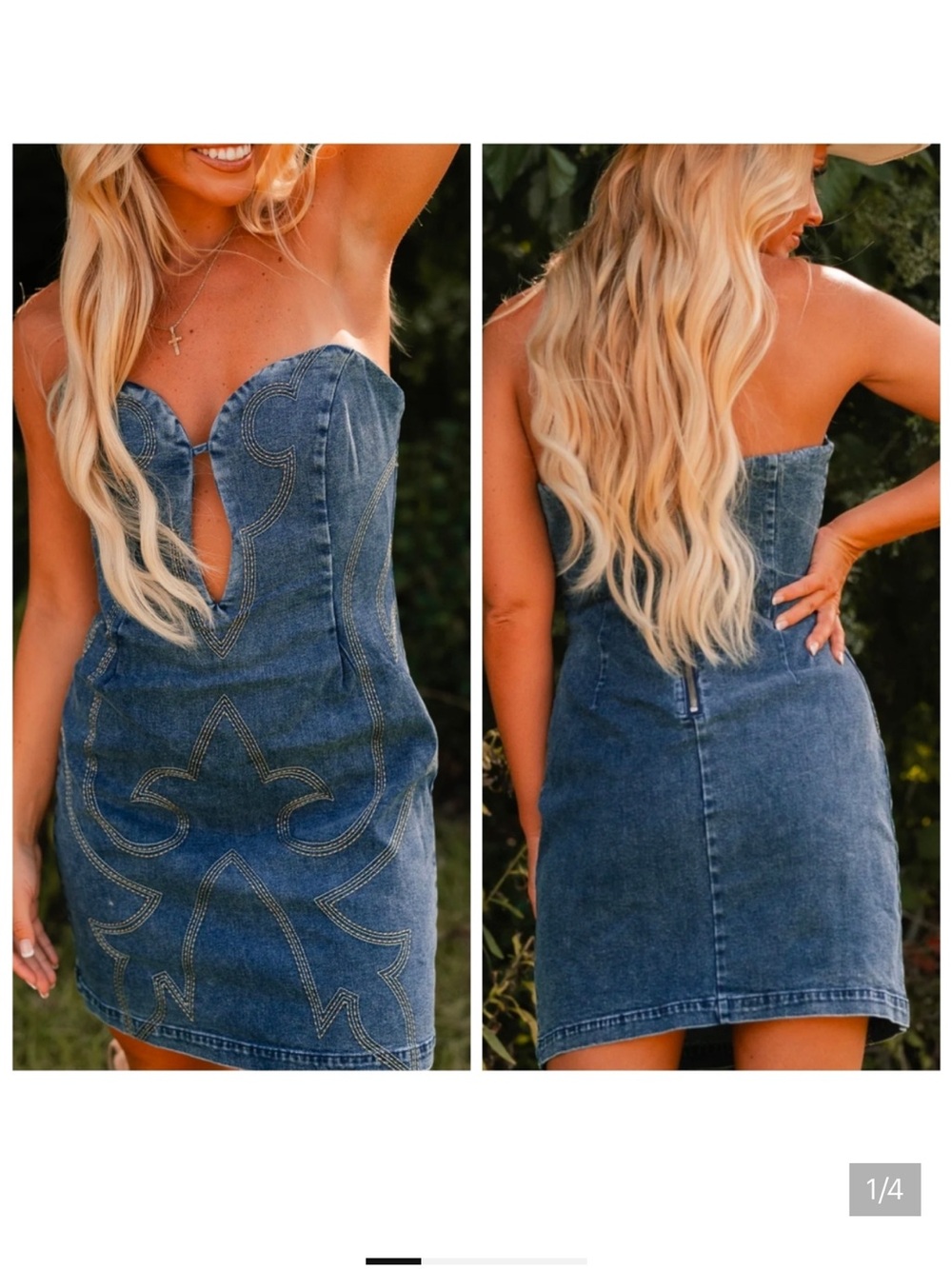 Strapless Denim Sweetheart Dress - Blue